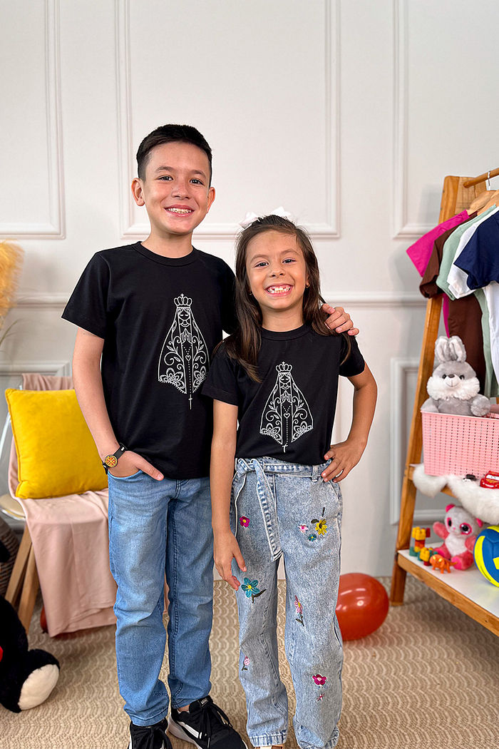 T-Shirt Infantil Nossa Senhora DTF - Preto