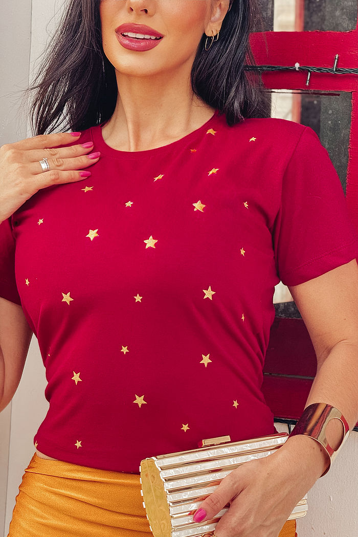 T-Shirt Estrelas poá - Borgonha
