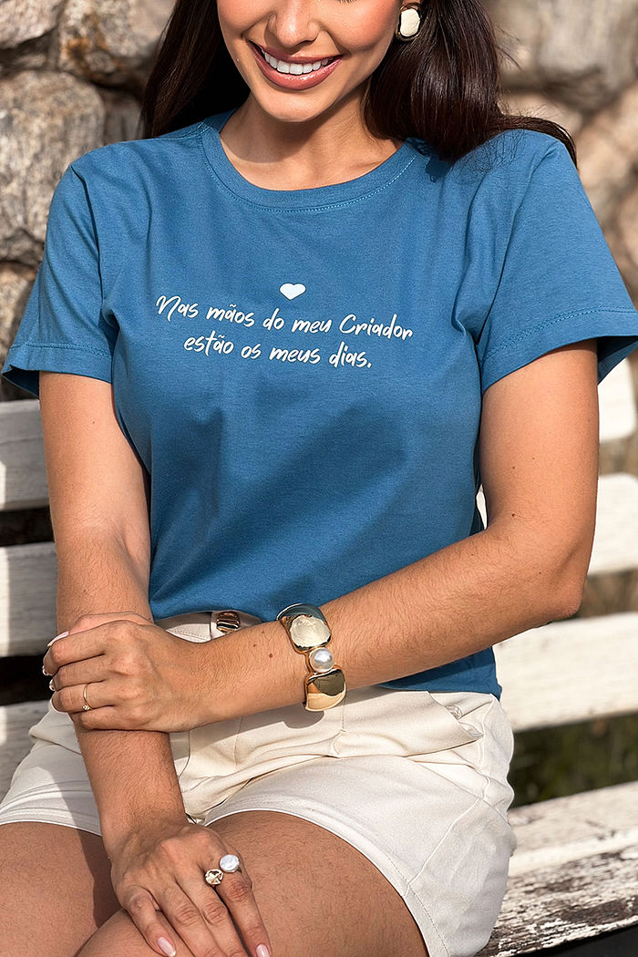 T-Shirt Nas mãos do meu Criador DTF - Blue