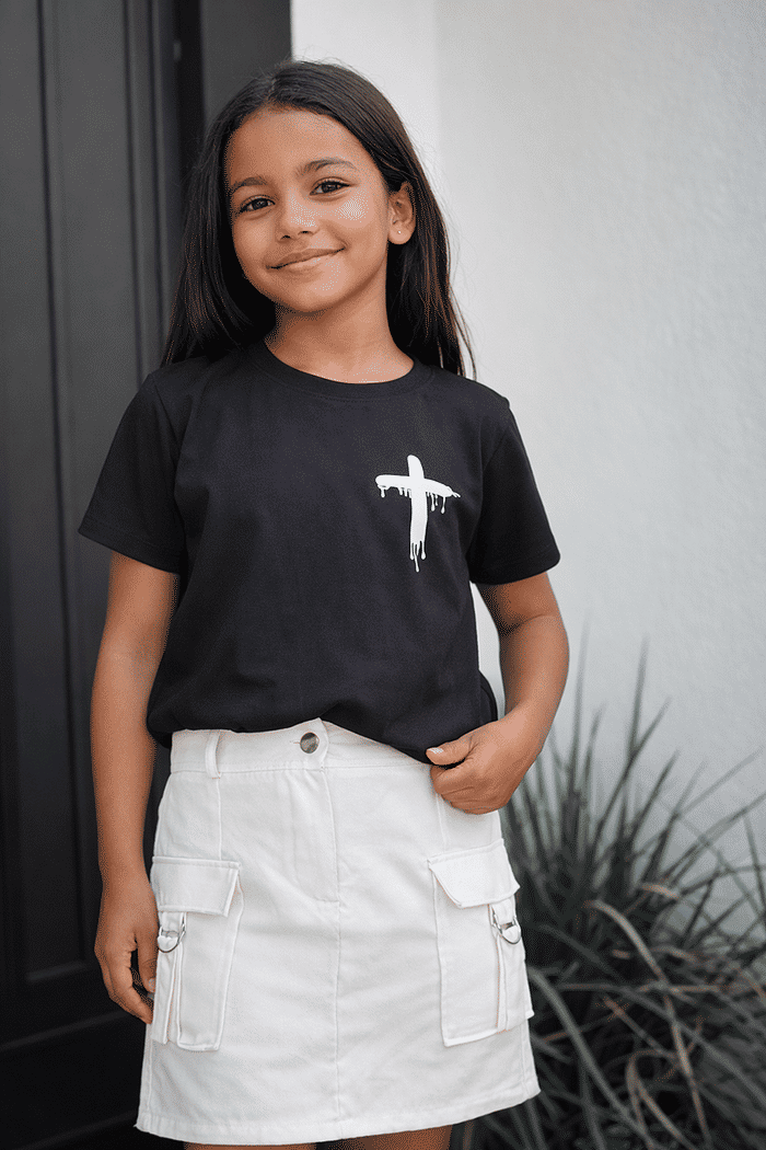 T-Shirt Infantil Deus é bom o tempo todo DTF - Preto