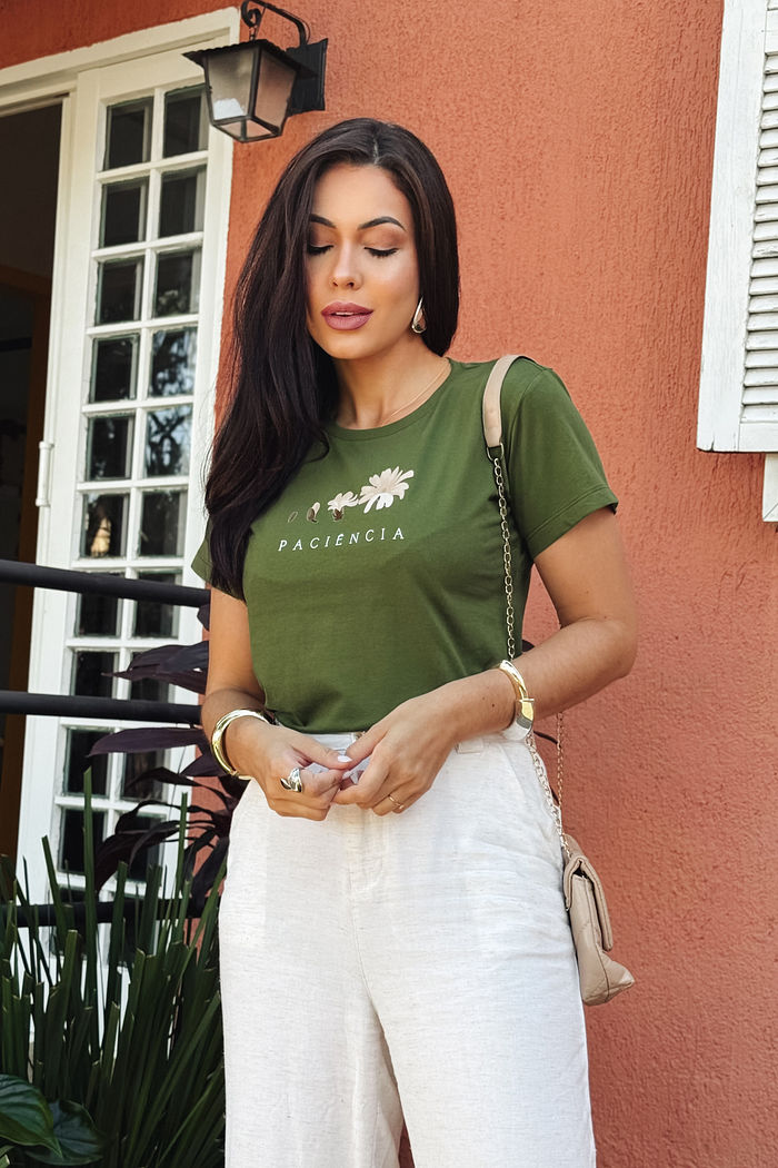T-Shirt Paciência DTF - Verde Oliva