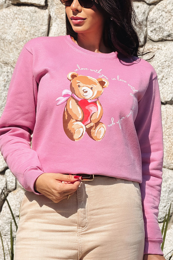 Moletom Gola Careca In Love with you DTF - Rosa chá