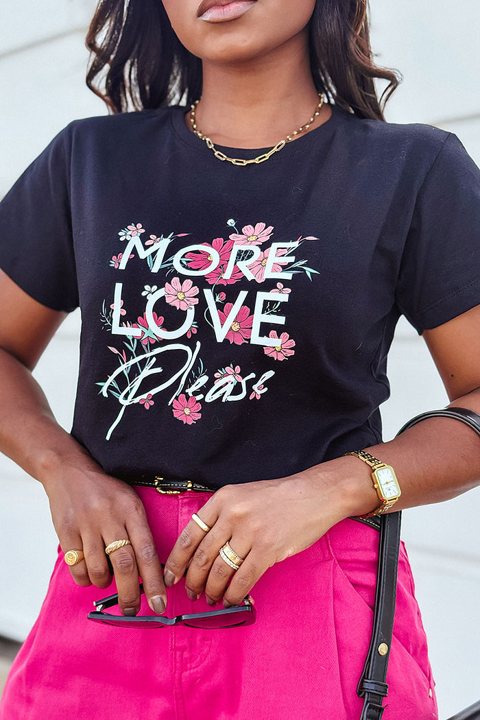 T-Shirt More love pleace DTF - Preto