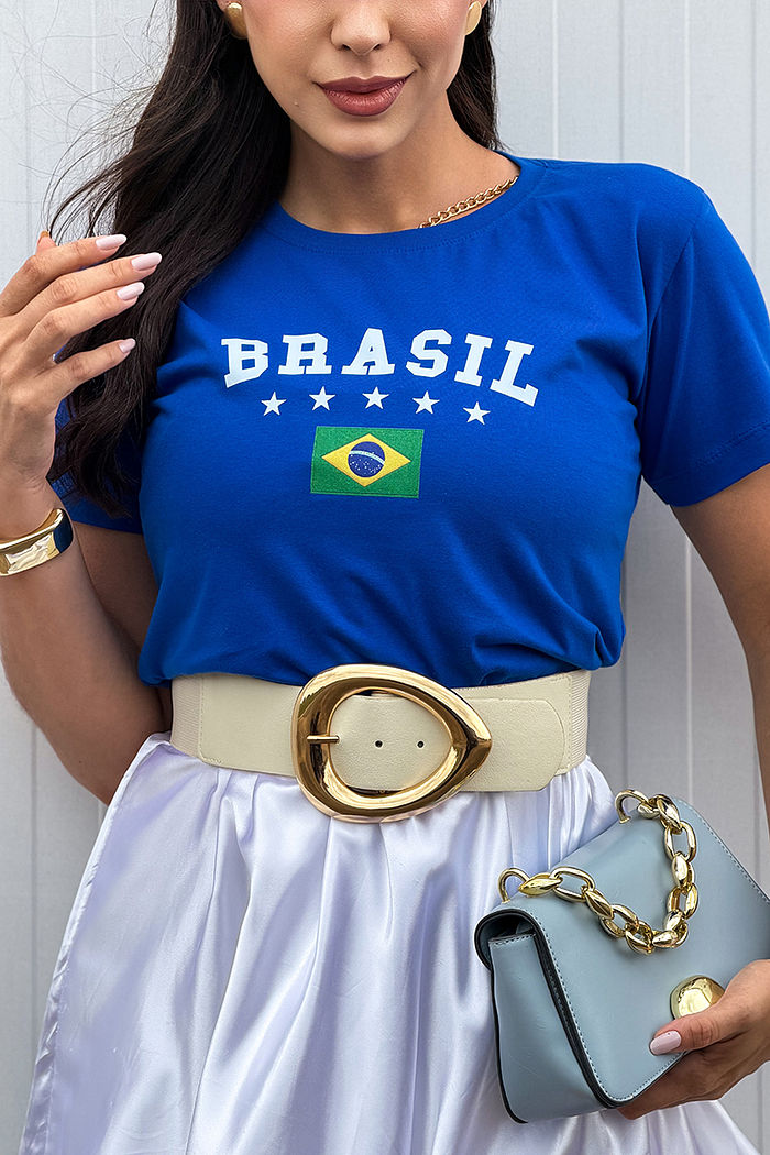 T-Shirt Brasil - Estrelas Bandeira DTF - Azul Especial