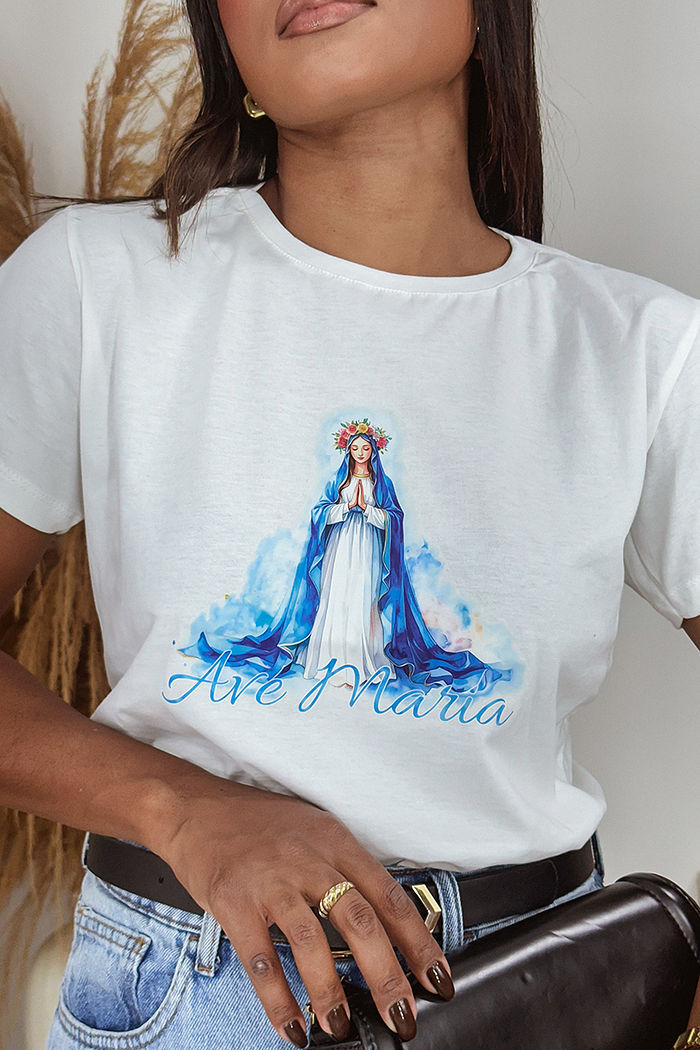T-Shirt Nossa Senhora em aquarela DTF - Neve