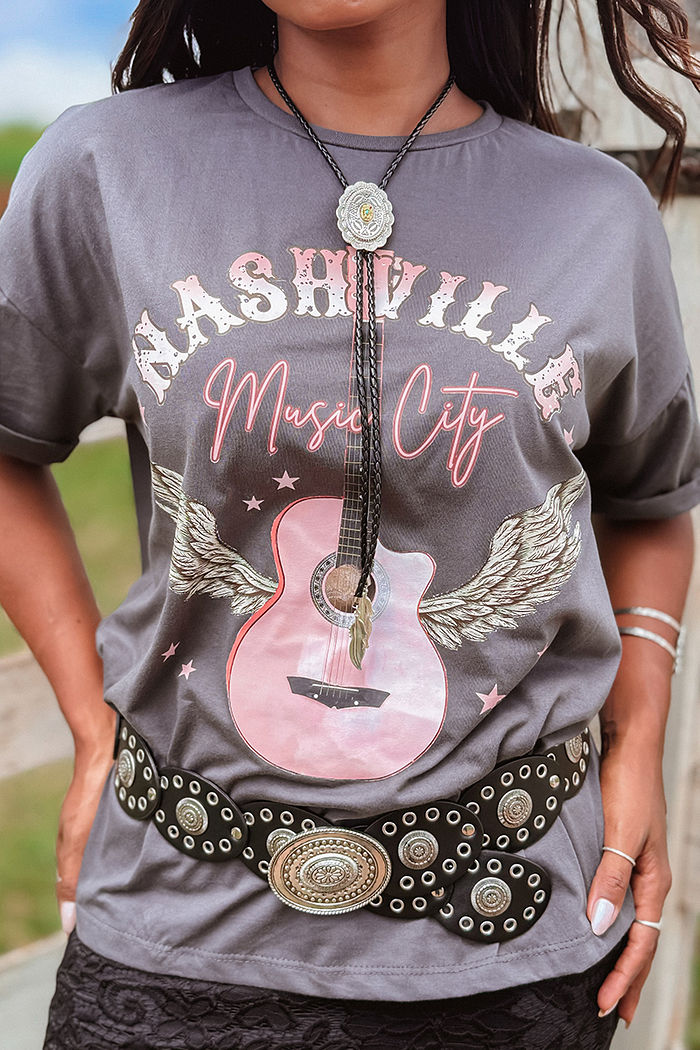 Oversized feminina Nashville Music City DTF - Chumbo