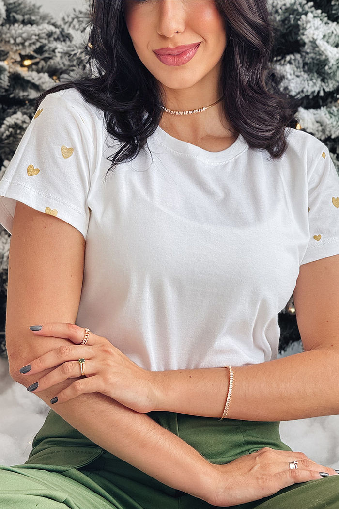 T-Shirt Corações Desenhados poá na manga - Neve