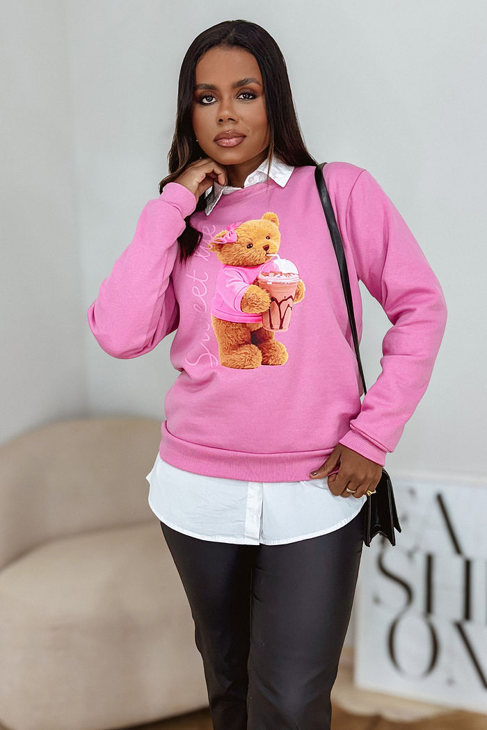 Moletom Gola Careca Ursinha Sweet life DTF - Rosa Chá
