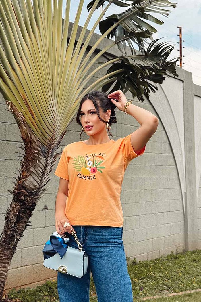 T-Shirt Hello Summer DTF - Tangerina