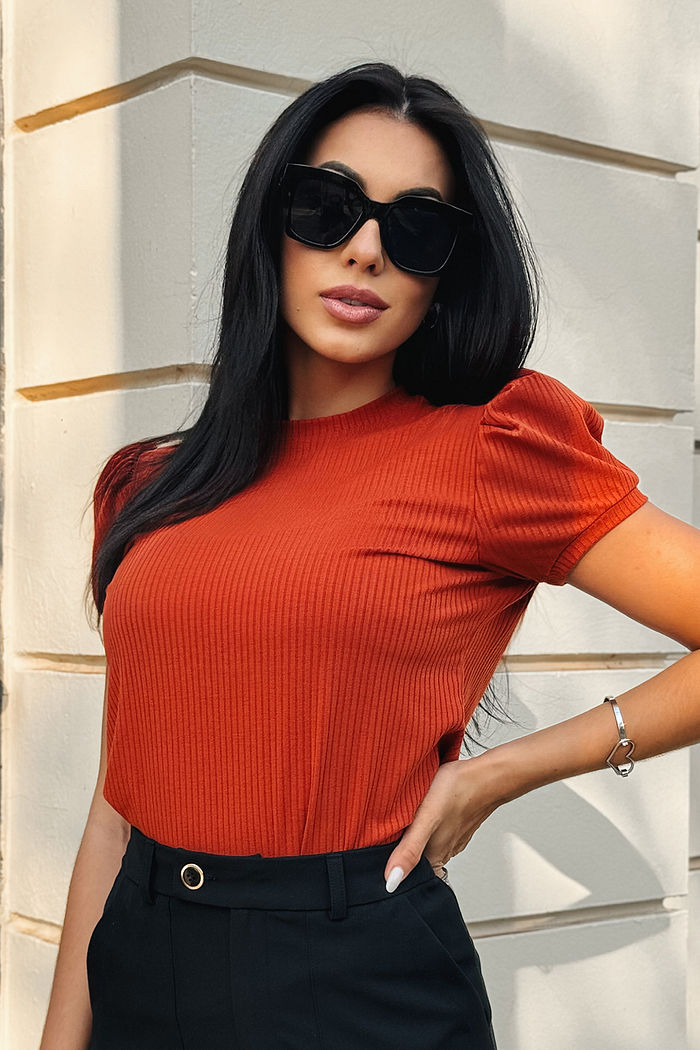 Blusa Bela Manga Princesa Canelada Ferrugem