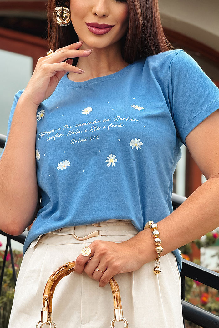 T-Shirt Confia no Senhor DTF - Azul Médio
