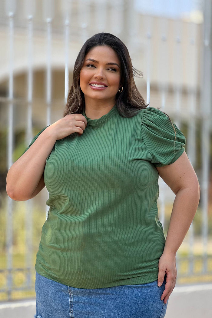 Blusa Bela Manga Princesa Canelada - Verde Militar