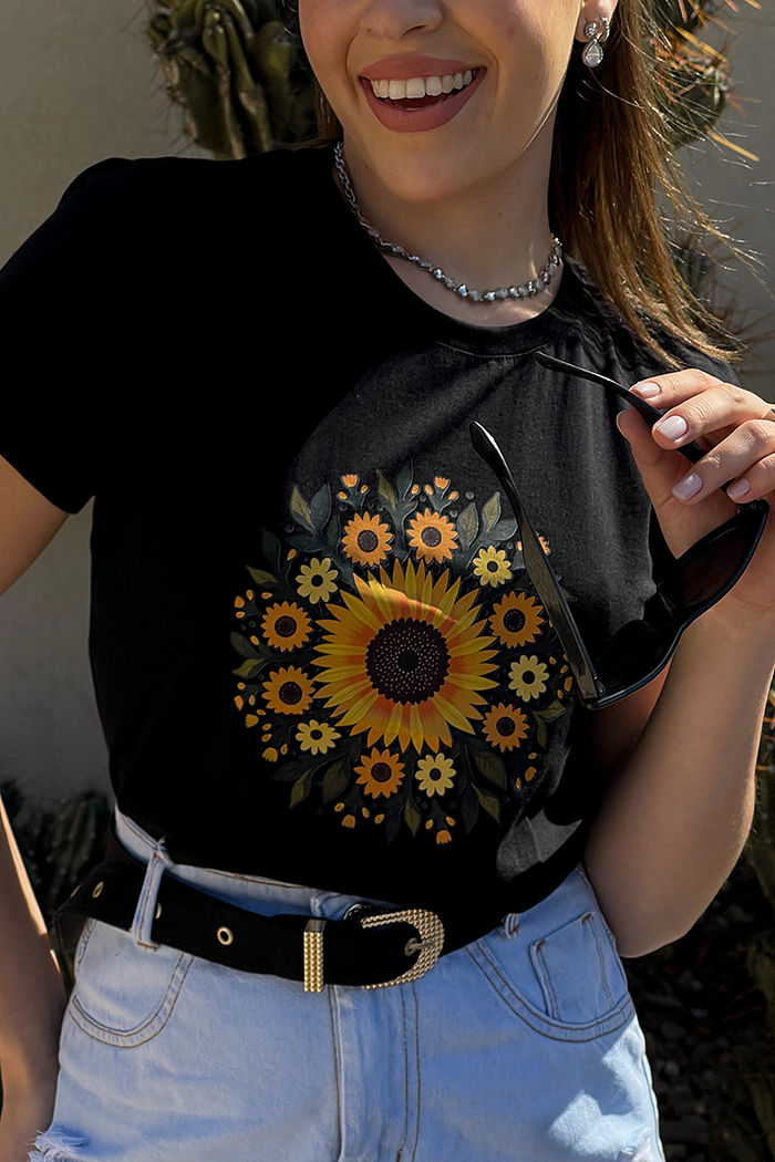 T-Shirt Girassol DTF - Preto