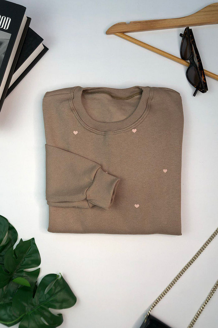 Moletom Gola Careca Corações pequenos poá - Brown