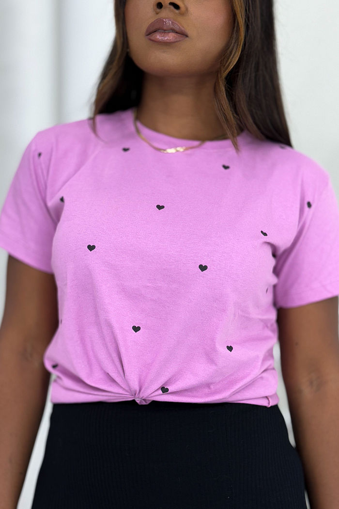 T-Shirt Corações pequenos poá - Orquídea