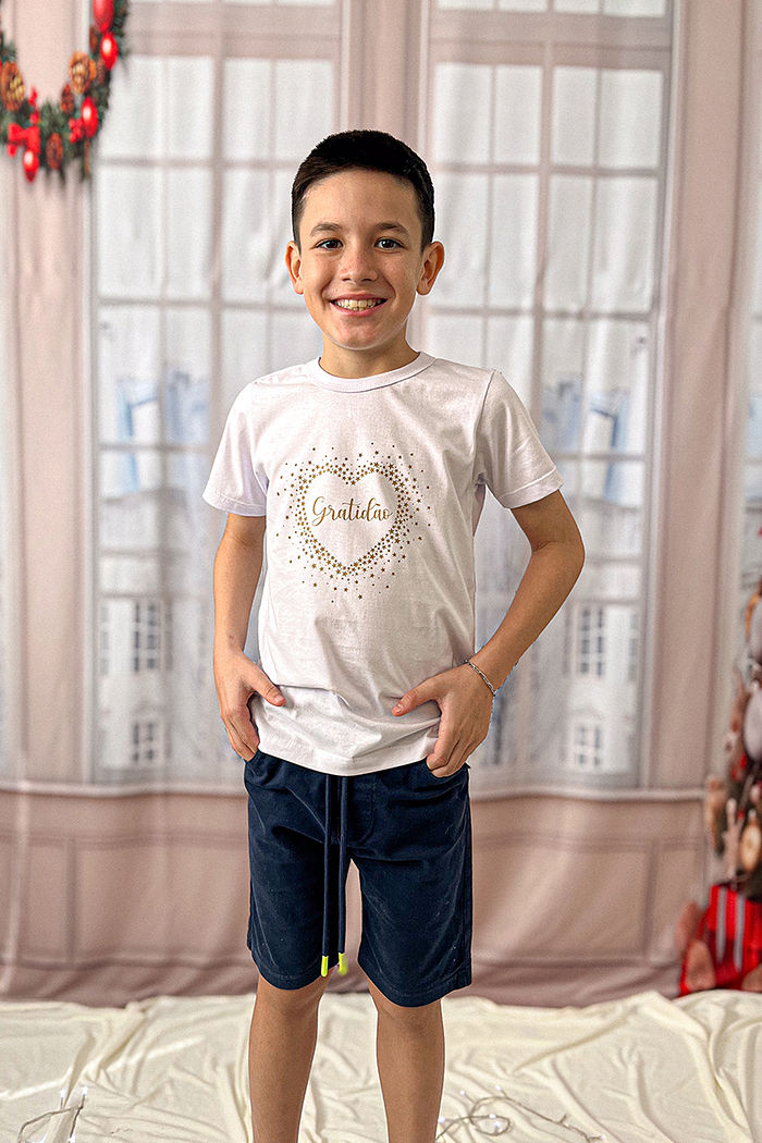 T-Shirt Infantil Coração Gratidão DTF - Branco