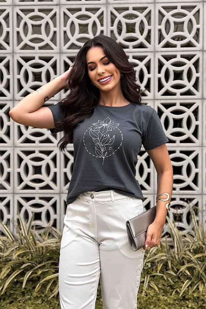 T-Shirt  Flor de lótus - Chumbo