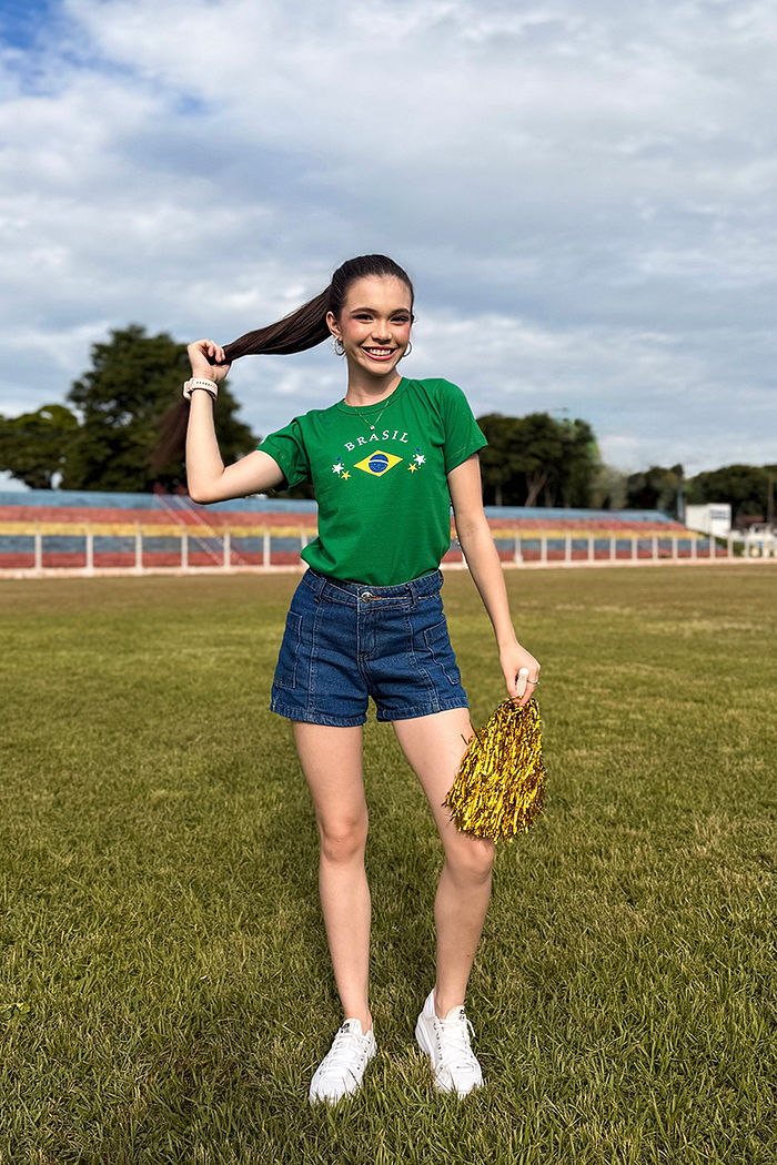 T-Shirt Infantil Brasil - Bandeira 03 Estrelas DTF - Verde Bandeira