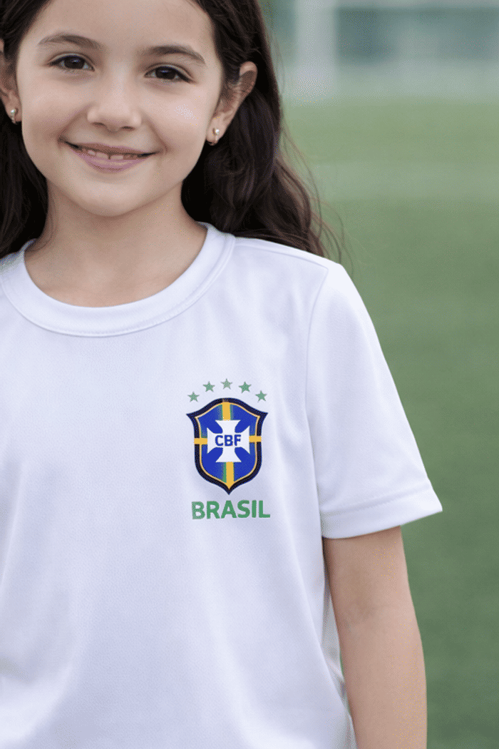 T-Shirt Infantil Brasão DTF Dry Fit - Branco