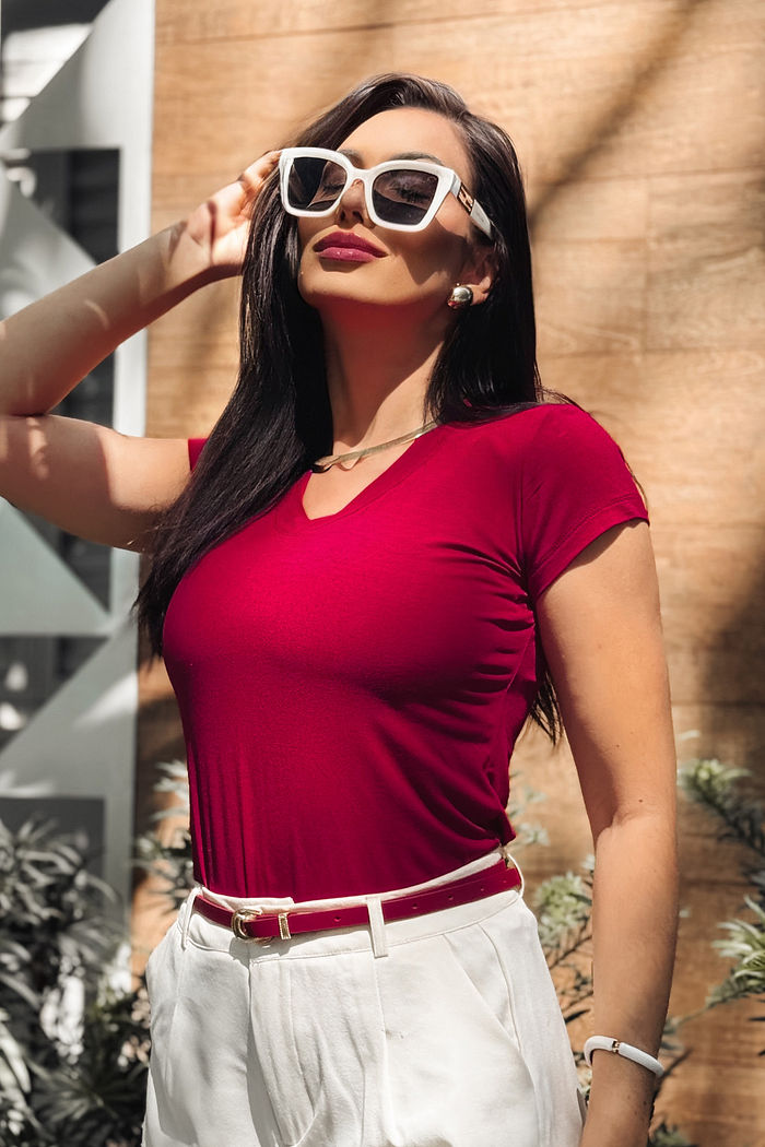 Blusa Baby Look Gola V Bordô