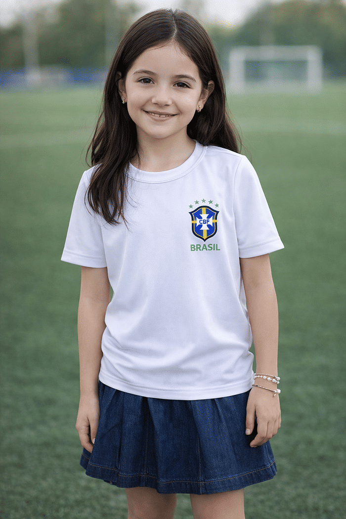 T-Shirt Infantil Brasão DTF Dry Fit - Branco