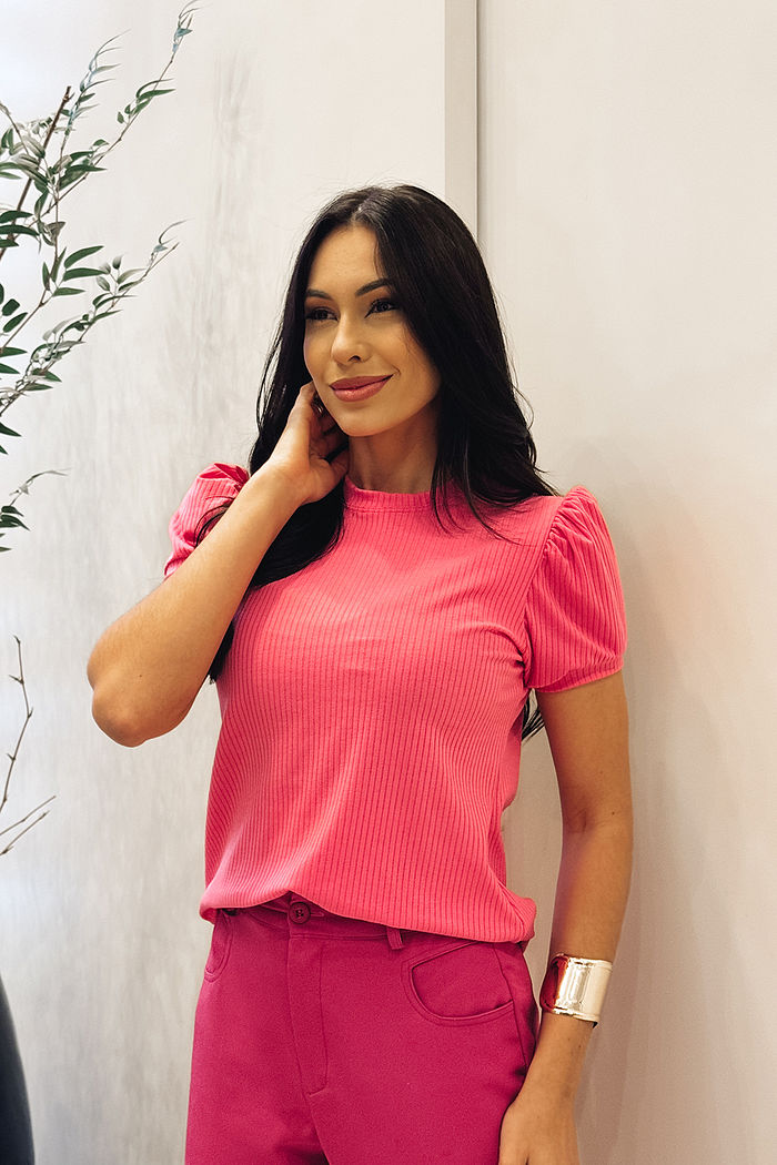 Blusa Bela Manga Princesa Canelada Rosa