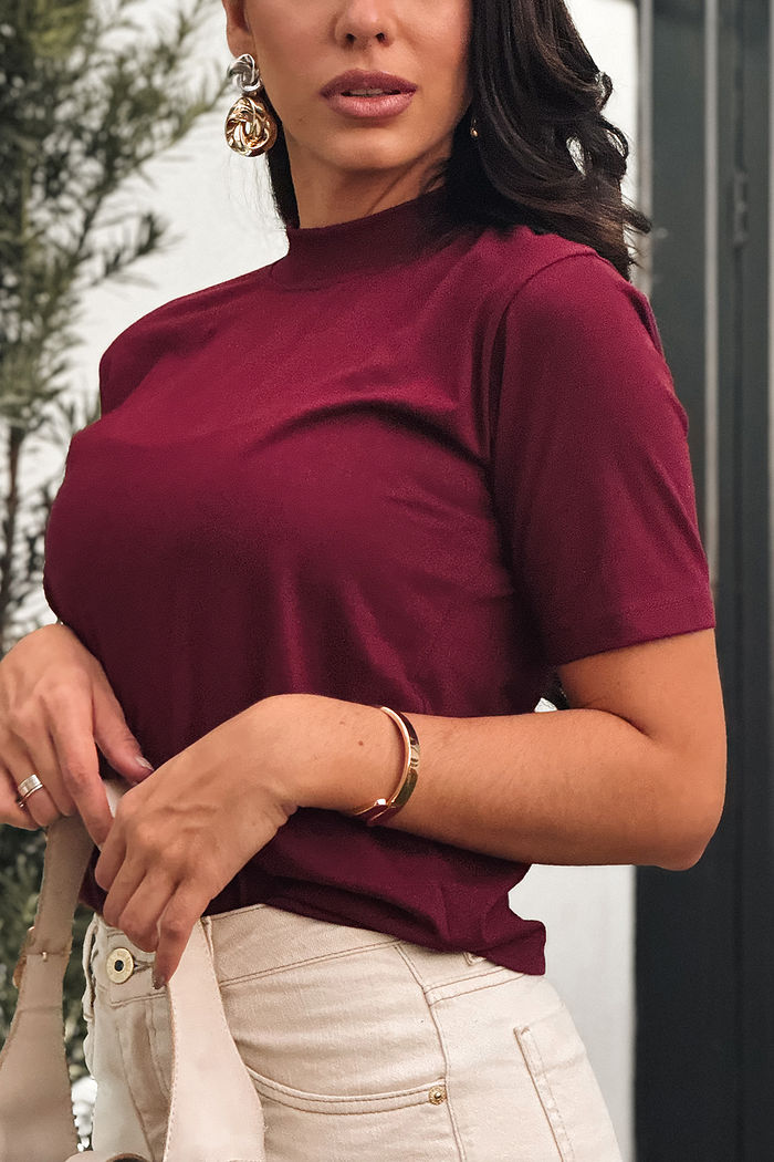 T-Shirt Gola Alta Básica Borgonha