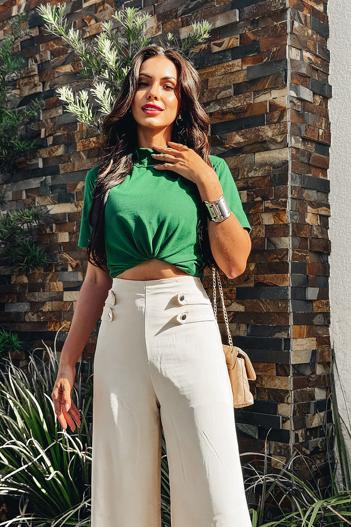 T-Shirt Gola Alta Básica Verde Floresta