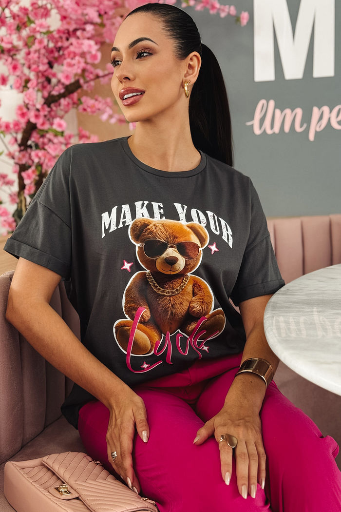 Oversized Feminina Make Your Luck DTF - Chumbo