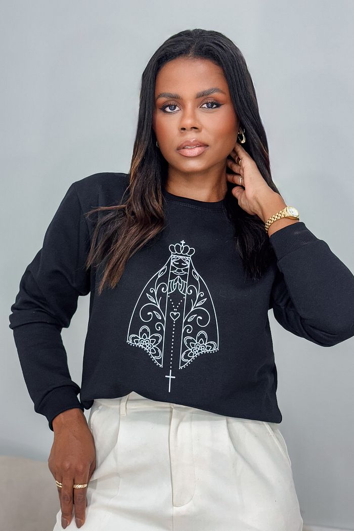 Moletom Gola Careca Nossa Senhora - Preto