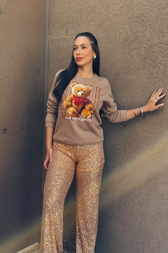 Moletom Gola Careca Very Cute urso DTF – Brown