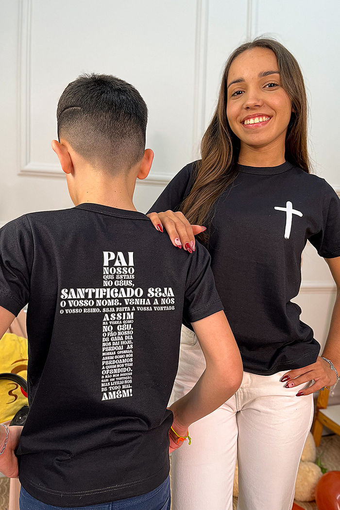 T-Shirt Infantil  Oração Pai Nosso DTF - Preto