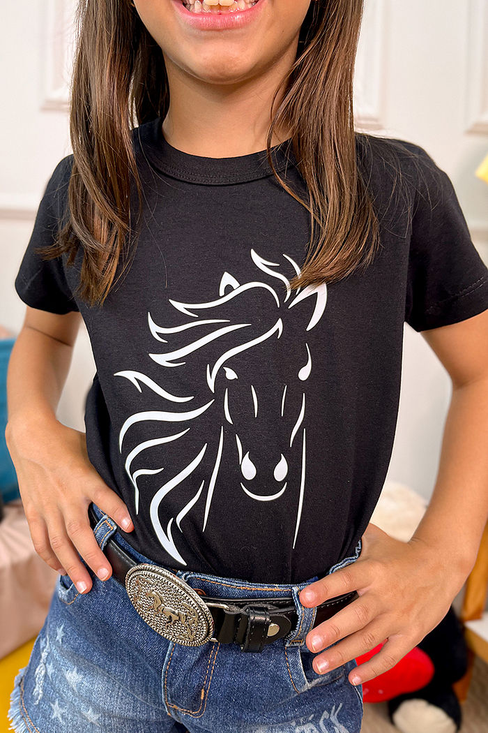 T-Shirt Infantil Cavalo DTF - Preto
