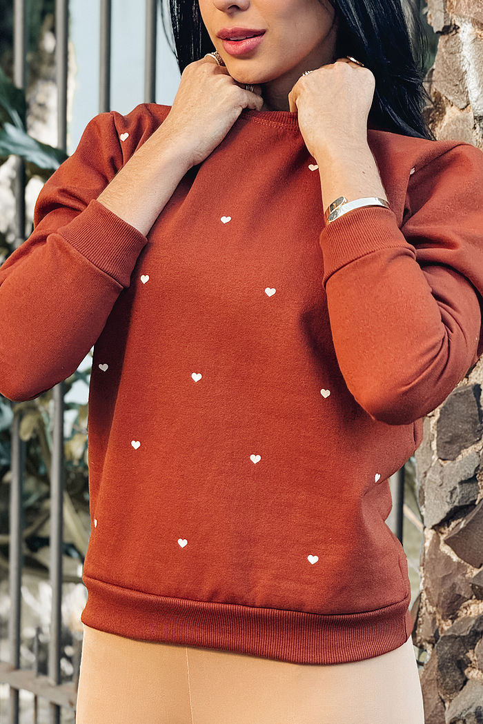 Moletom Gola Careca Corações pequenos poá - Ferrugem