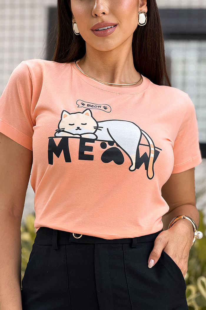 T-Shirt Meow - Salmão