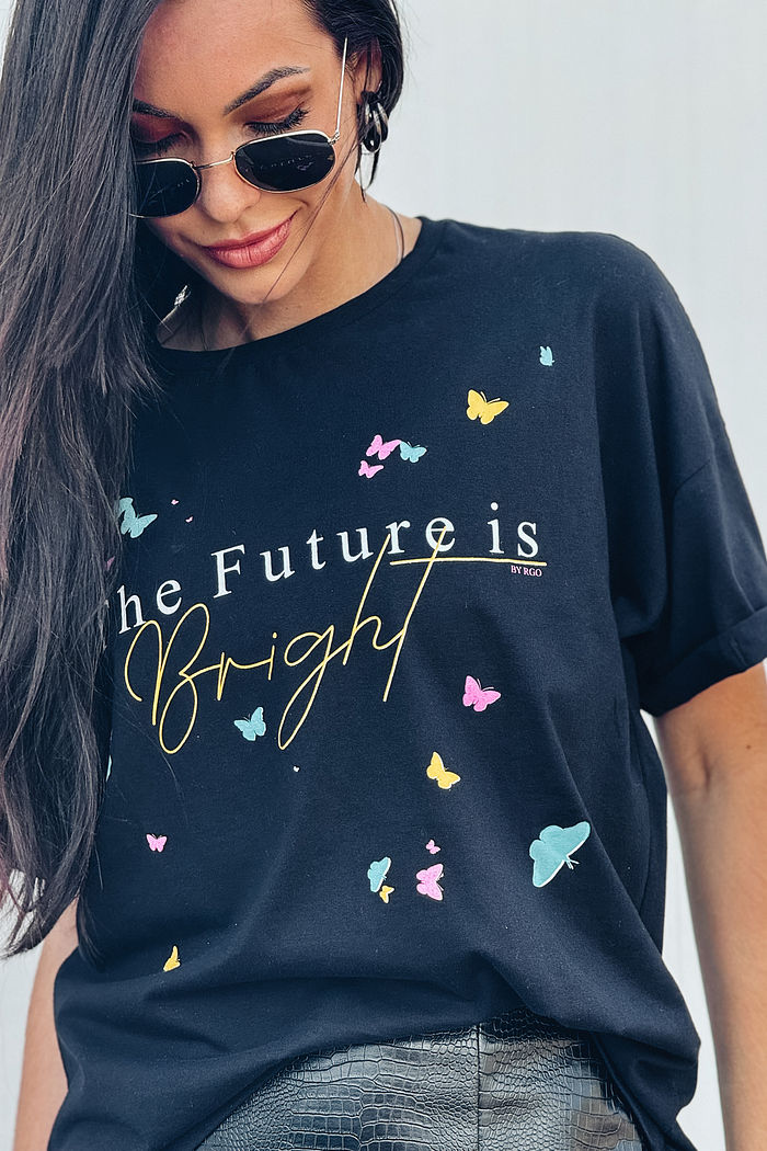 Oversized feminina The Future is bright DTF - Preto