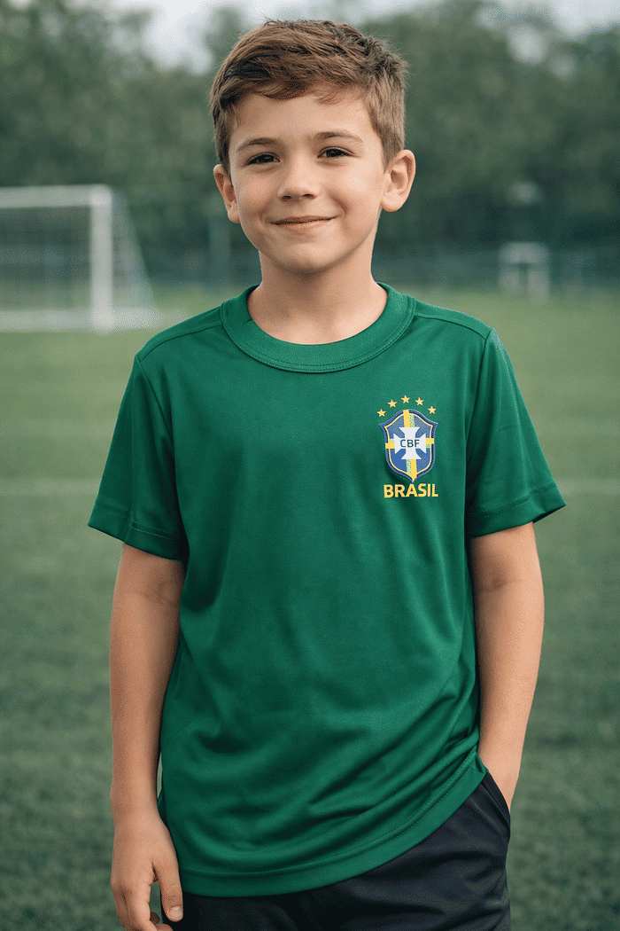 T-Shirt Infantil Brasão DTF Dry Fit - Verde Bandeira