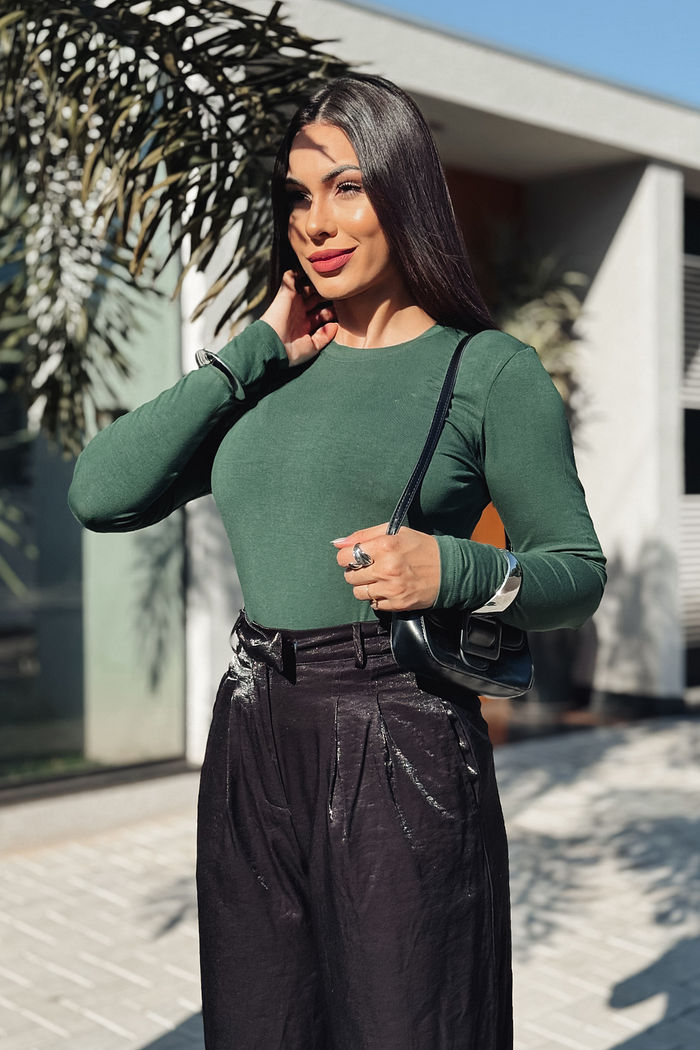 Blusa Giovana Manga Longa Viscolycra - Verde Musgo