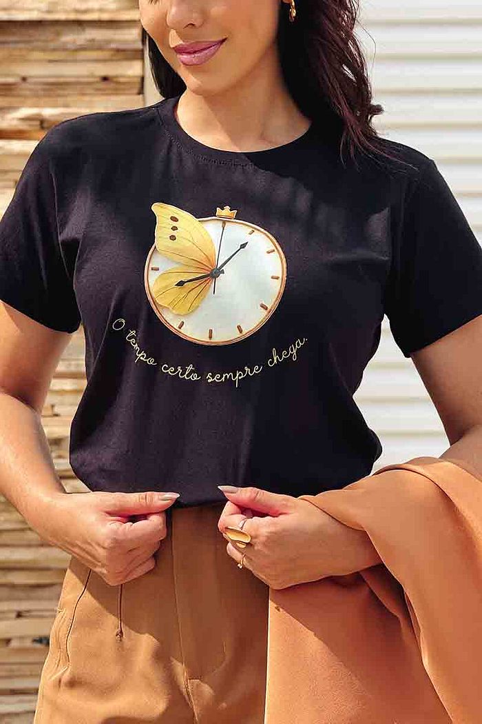 T-Shirt O tempo certo sempre chega DTF - Preto