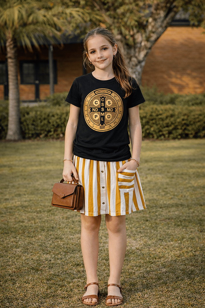 T-Shirt Infantil Medalha de são bento DTF - Preto