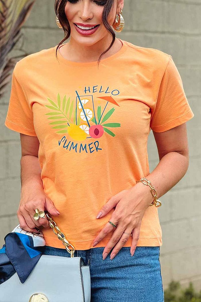 T-Shirt Hello Summer DTF - Tangerina
