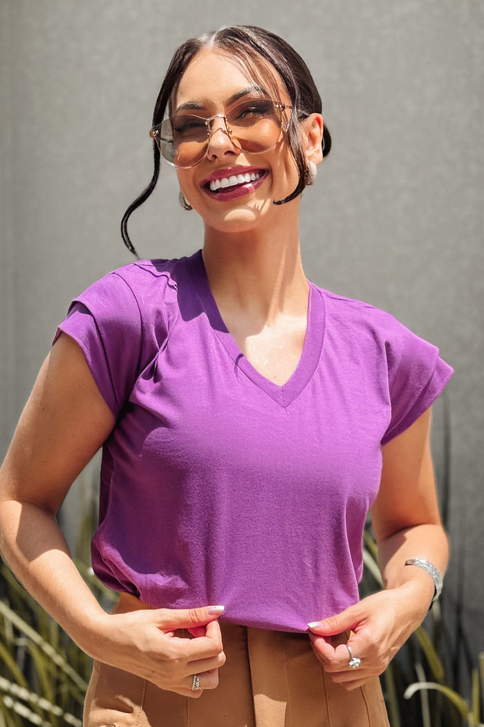Blusa Natália Gola V Básica Violeta