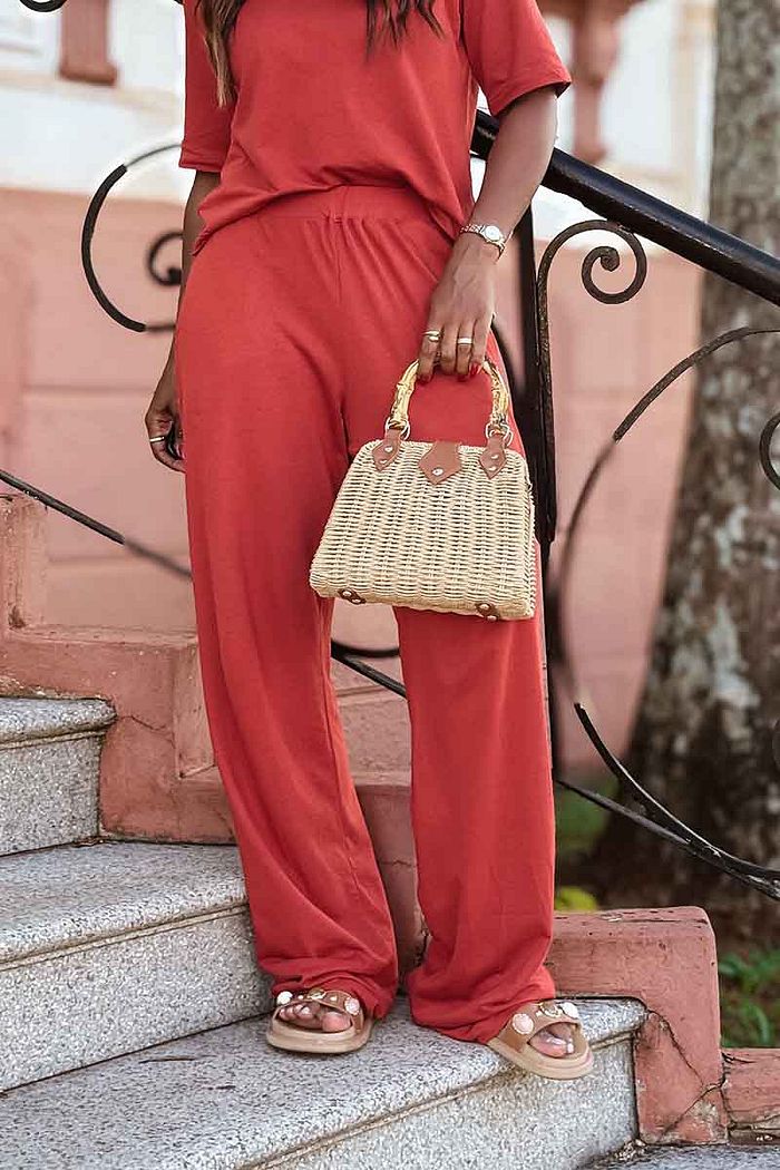 Calça Mel Wide Leg Moletinho - Terracota