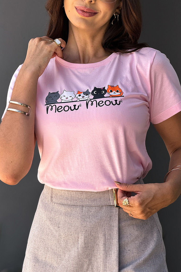 T-Shirt Meow Meow - Rosa bebê