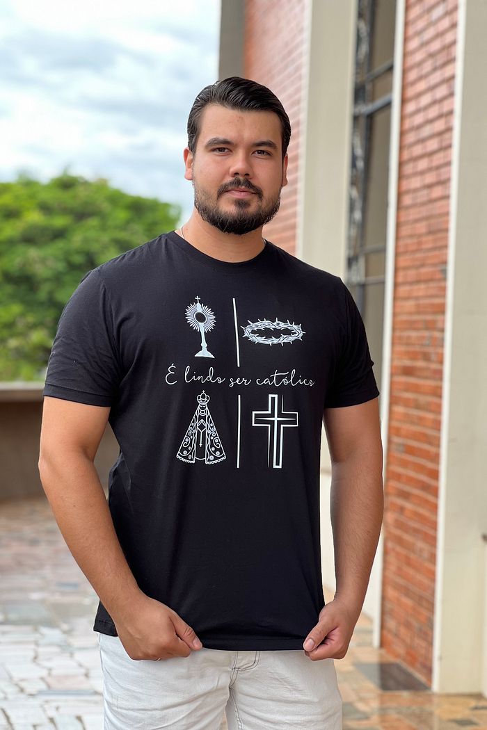 Max Tee Símbolos - É lindo ser católico DTF - Preto