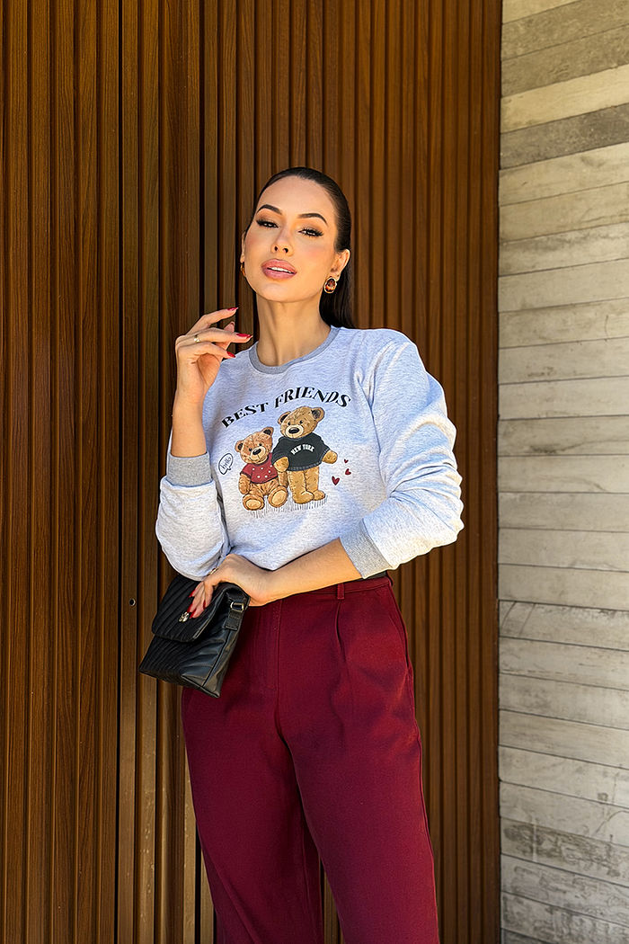 Moletom Gola Careca Best Friends DTF - Mescla Branco