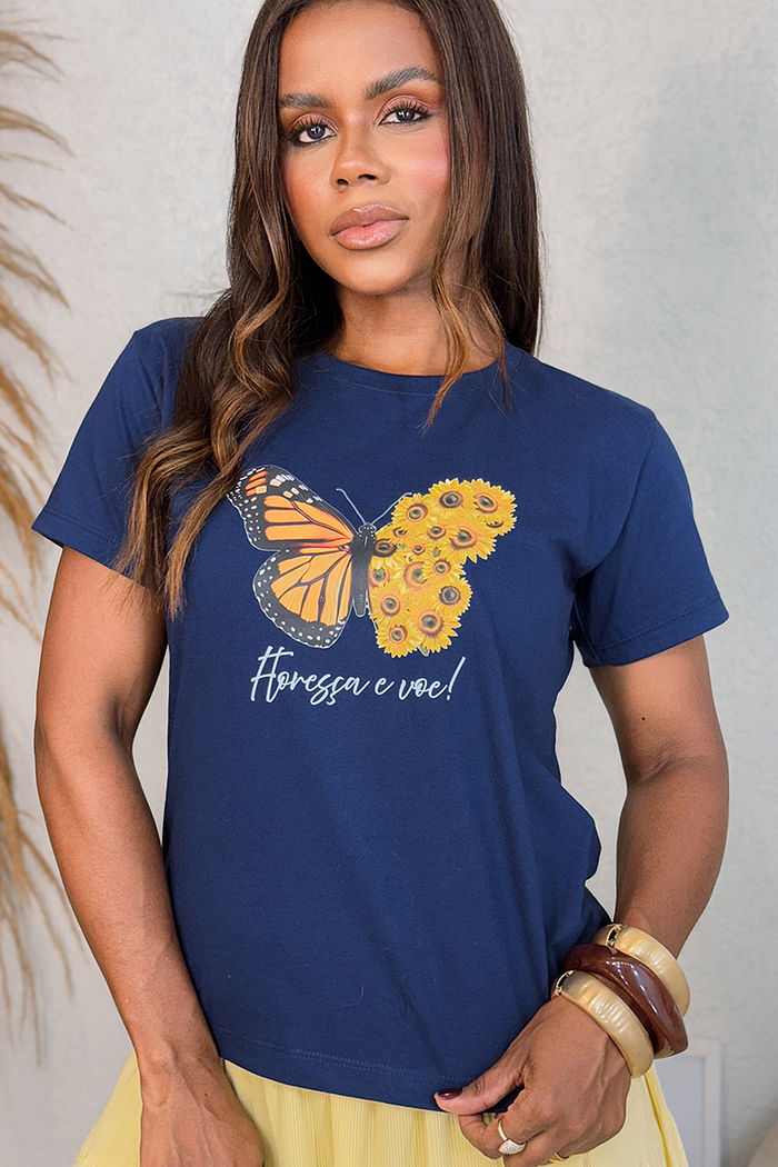 T-Shirt Floresça e voe DTF - Marinho