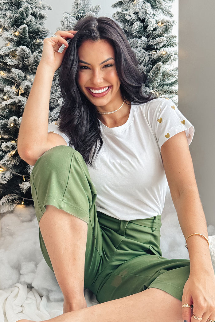 T-Shirt Corações Desenhados poá na manga - Neve