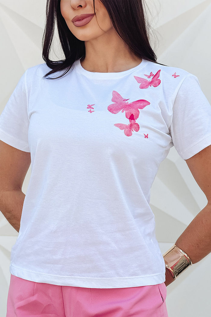 T-Shirt Borboletas ombro DTF - Neve