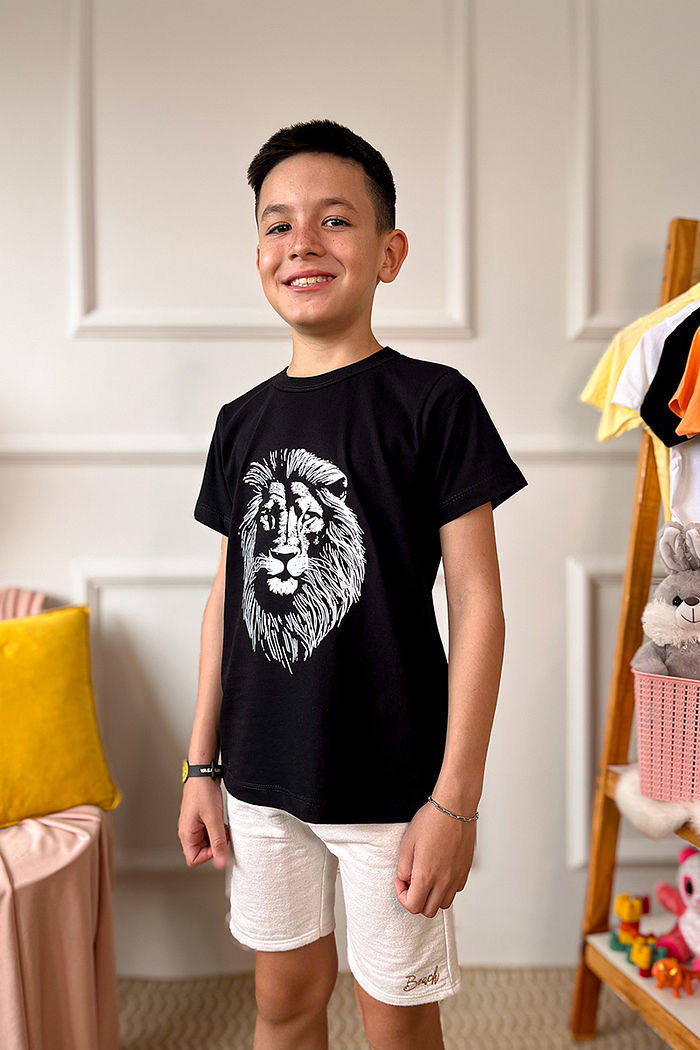 T-Shirt Infantil Leão de Judá DTF - Preto